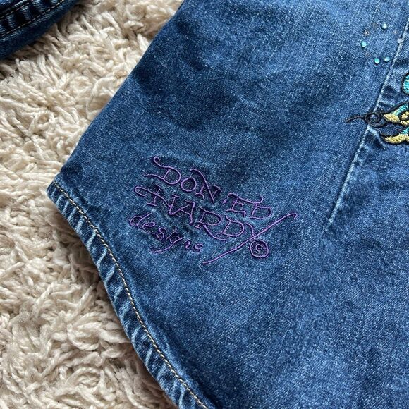 Ed Hardy Shirt Mens L Denim Western Pearl Snap Rhinestone by Christian Audigier - Picture 3 of 15